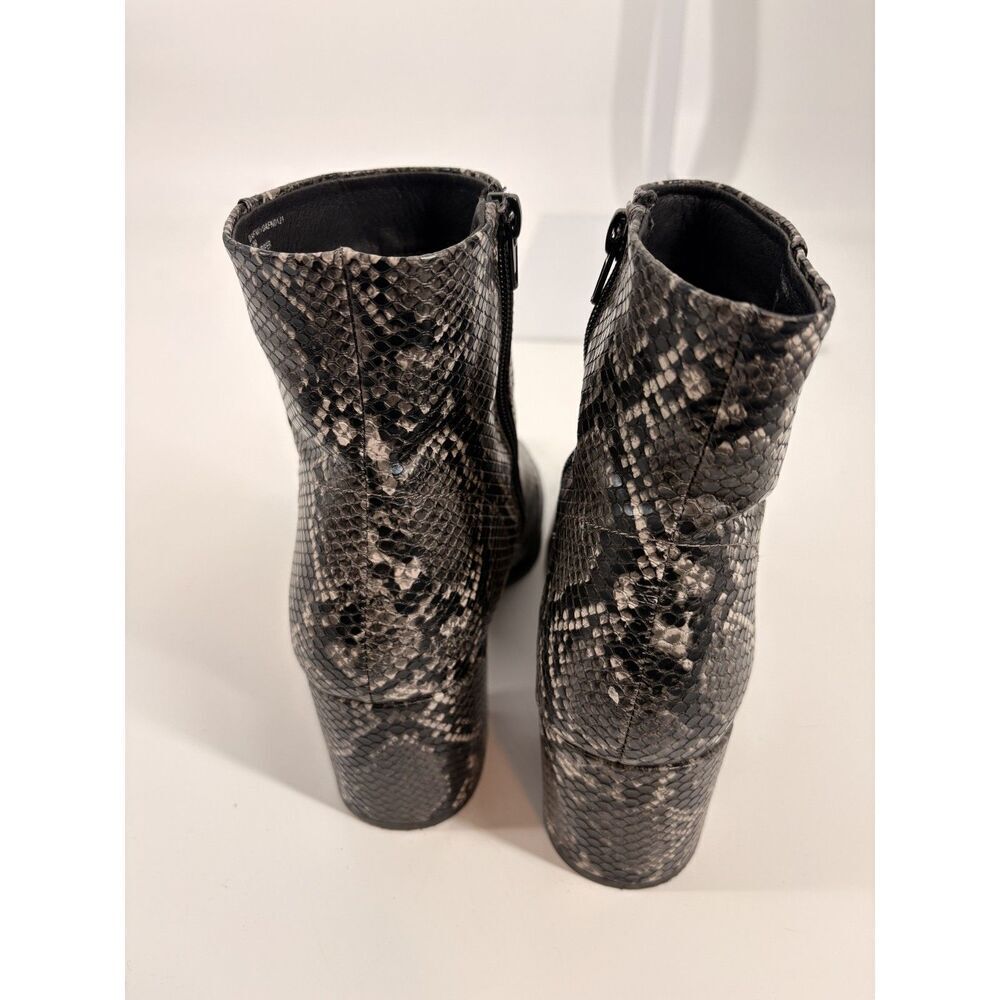 Snakeskin Print Ankle Booties | Pointed Toe Block Heel Side Zip Boots - Picture 5 of 6